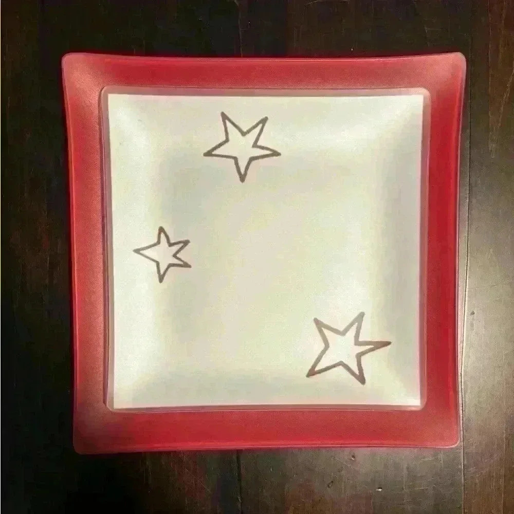 Riverside Designs Frosted Glass Plate with Stars Red Nesting  Set‎ of 2